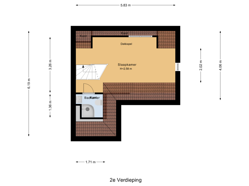 Bekijk plattegrond van 2e Verdieping van Haagweg 33-A