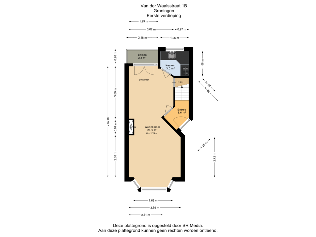 Bekijk plattegrond van Eerste verdieping van Van der Waalsstraat 1-B