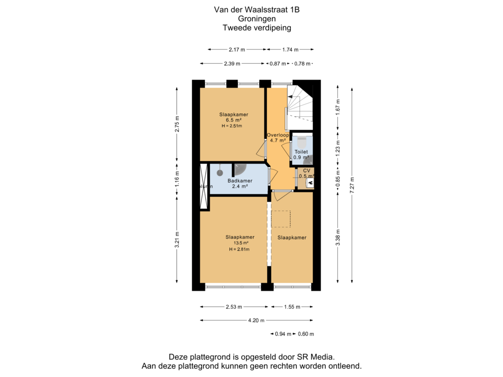 Bekijk plattegrond van Tweede verdieping van Van der Waalsstraat 1-B