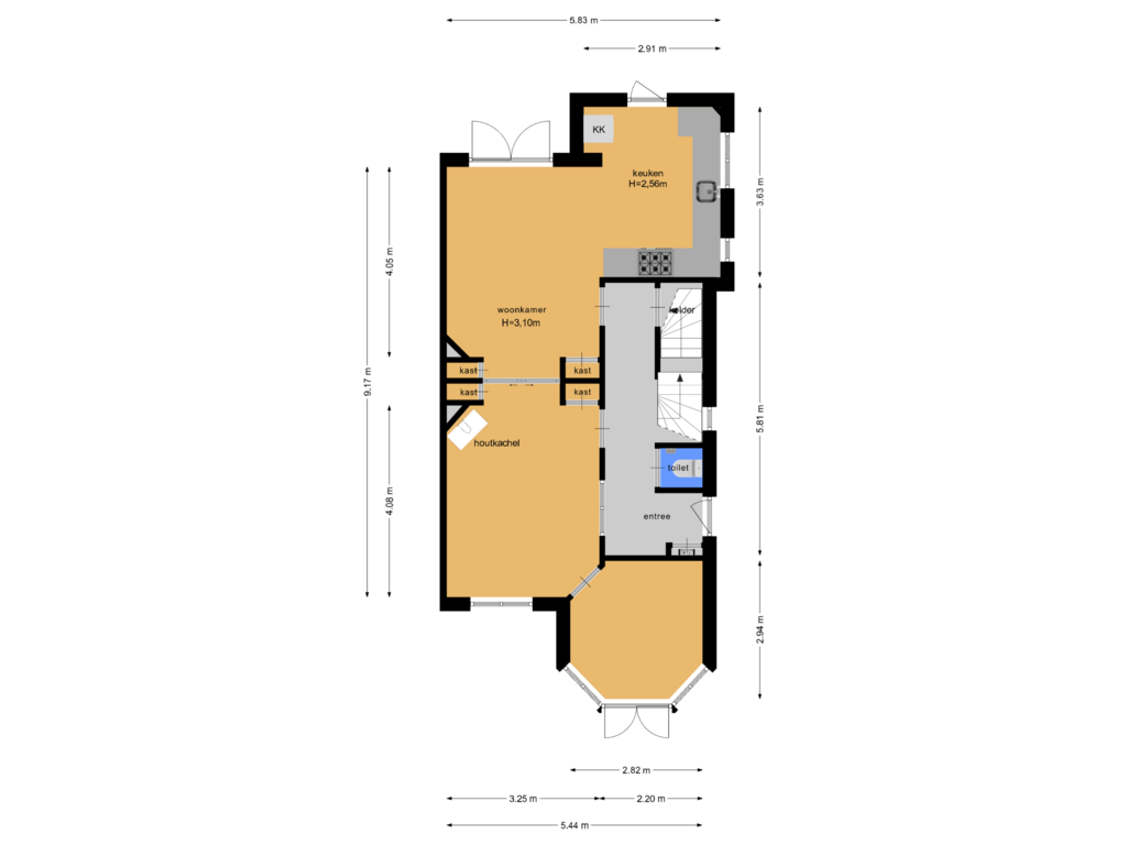 Bekijk plattegrond van Begane grond van Korte Singel 15