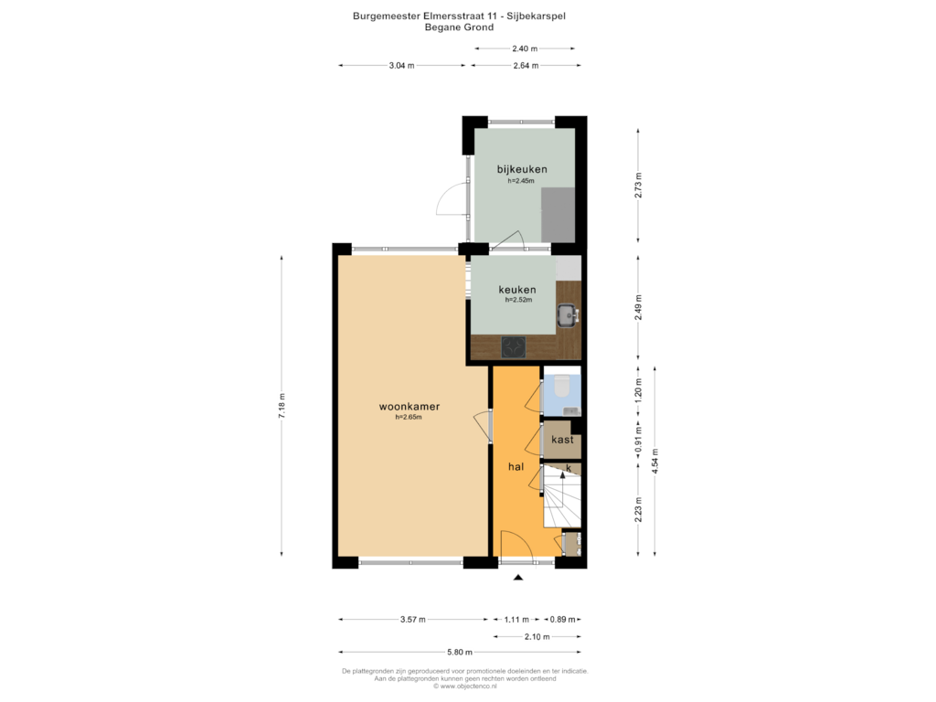 Bekijk plattegrond van BEGANE GROND van Burgemeester Elmersstraat 11