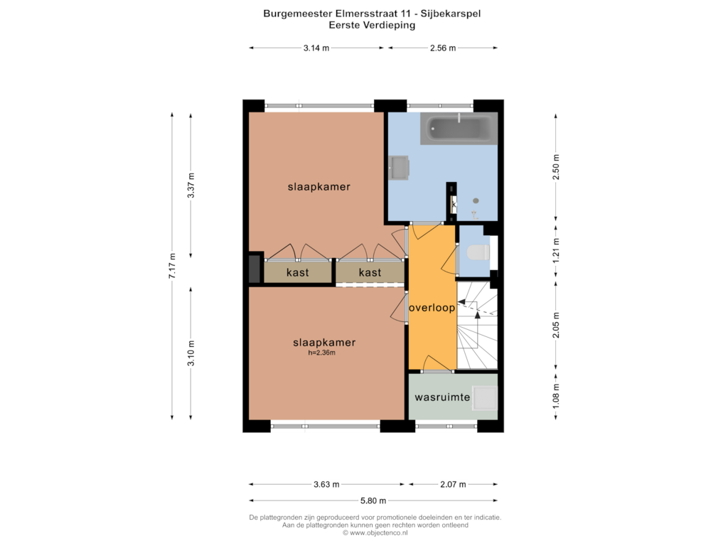 Bekijk plattegrond van EERSTE VERDIEPING van Burgemeester Elmersstraat 11