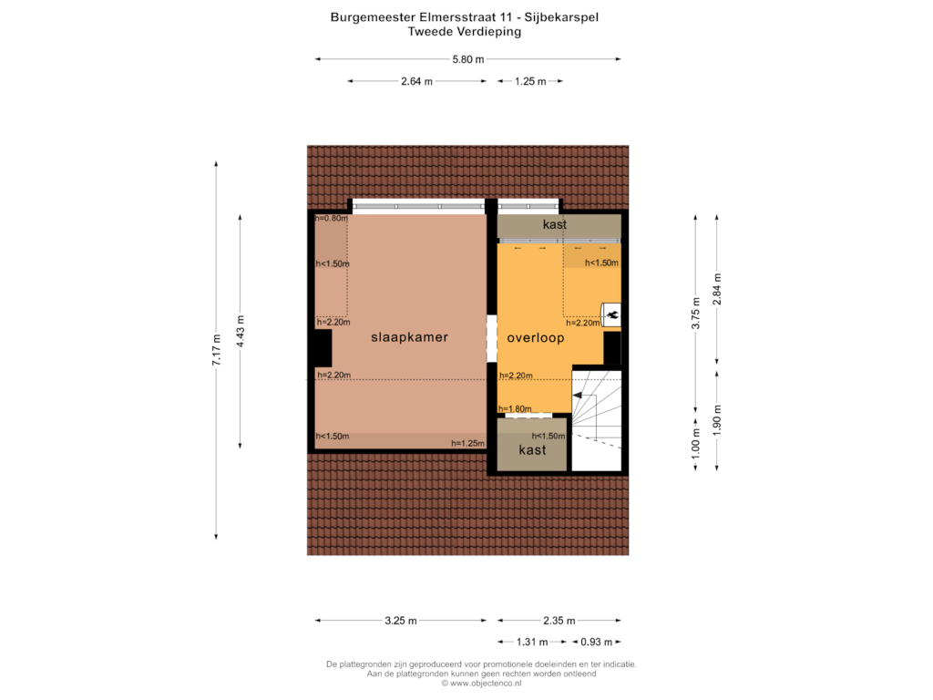 Bekijk plattegrond van TWEEDE VERDIEPING van Burgemeester Elmersstraat 11