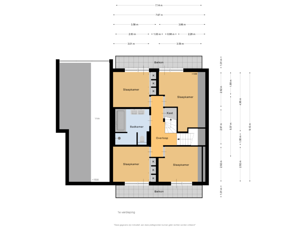 View floorplan of 1e verdieping of Brederodelaan 2-B