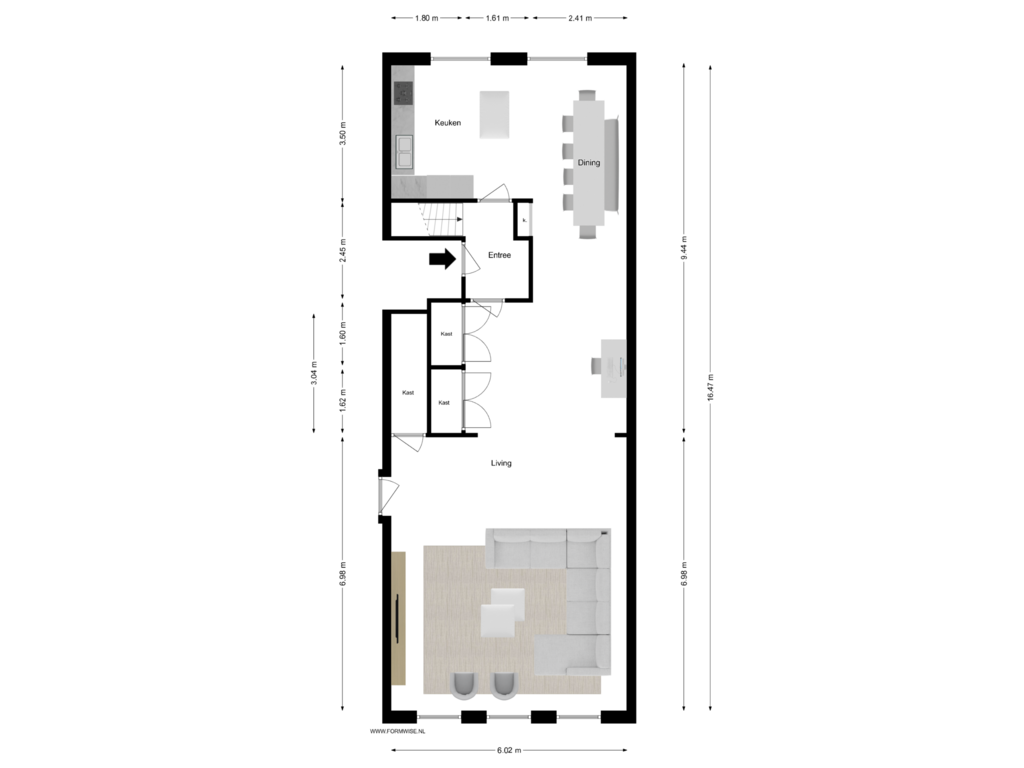 View floorplan of BEL ETAGE of Kloveniersburgwal 103-HV