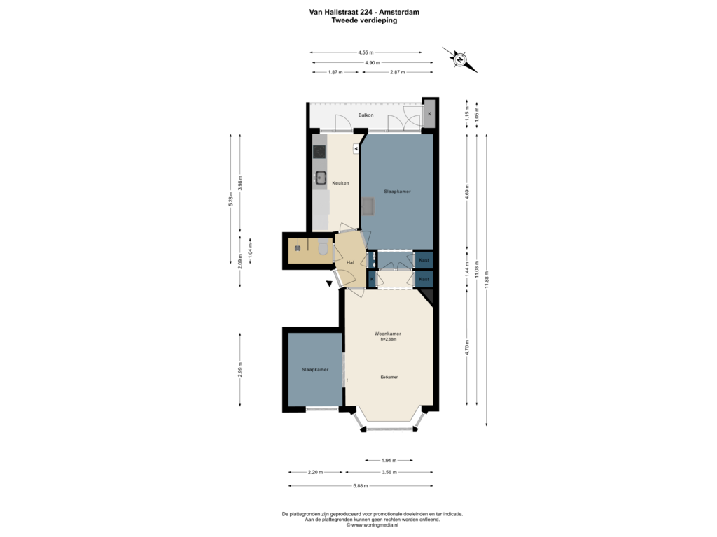 Bekijk plattegrond van Tweede verdieping van Van Hallstraat 224