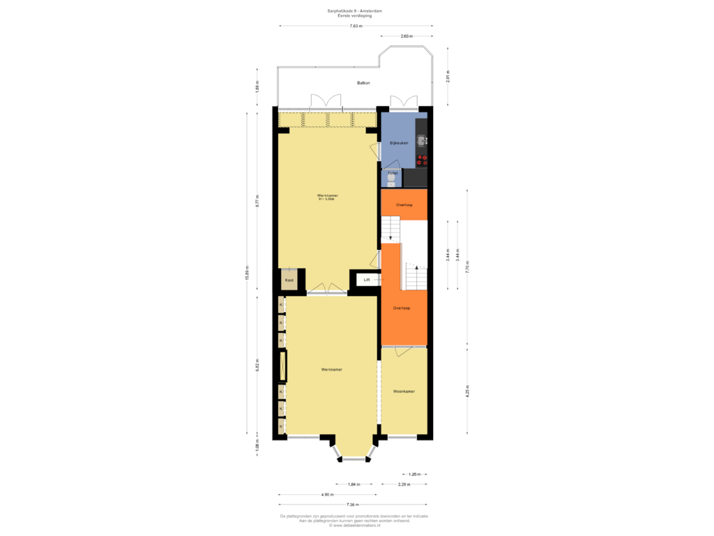 View floorplan of Eerste verdieping of Sarphatikade 9