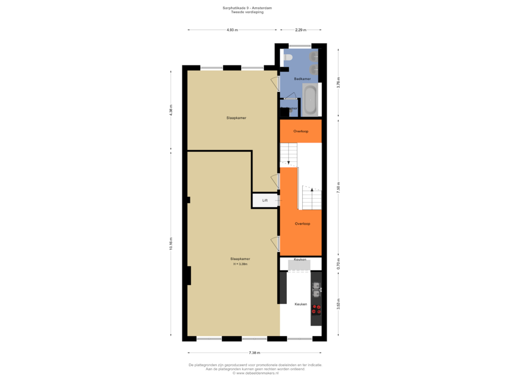 View floorplan of Tweede verdieping of Sarphatikade 9