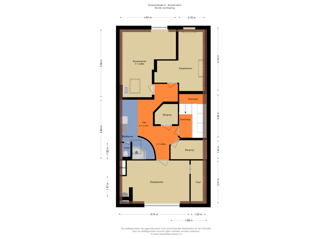 View floorplan of Derde verdieping of Sarphatikade 9