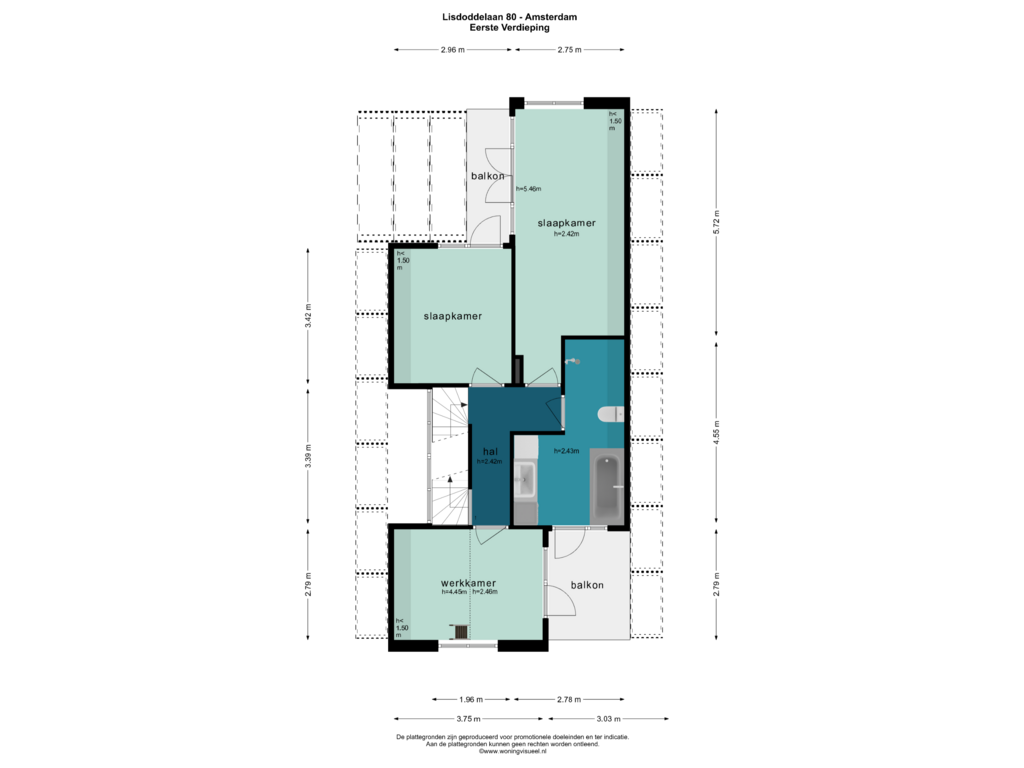 Bekijk plattegrond van EERSTE VERDIEPING van Lisdoddelaan 80