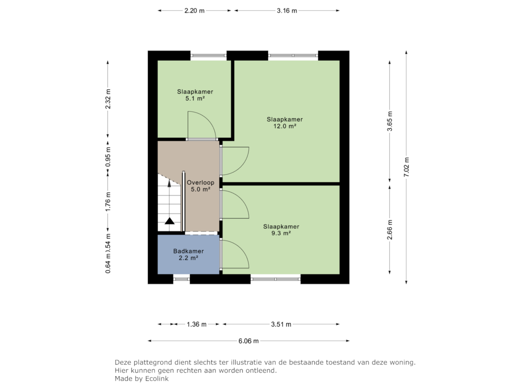 View floorplan of 1e verdieping of Gulicksestraat 59