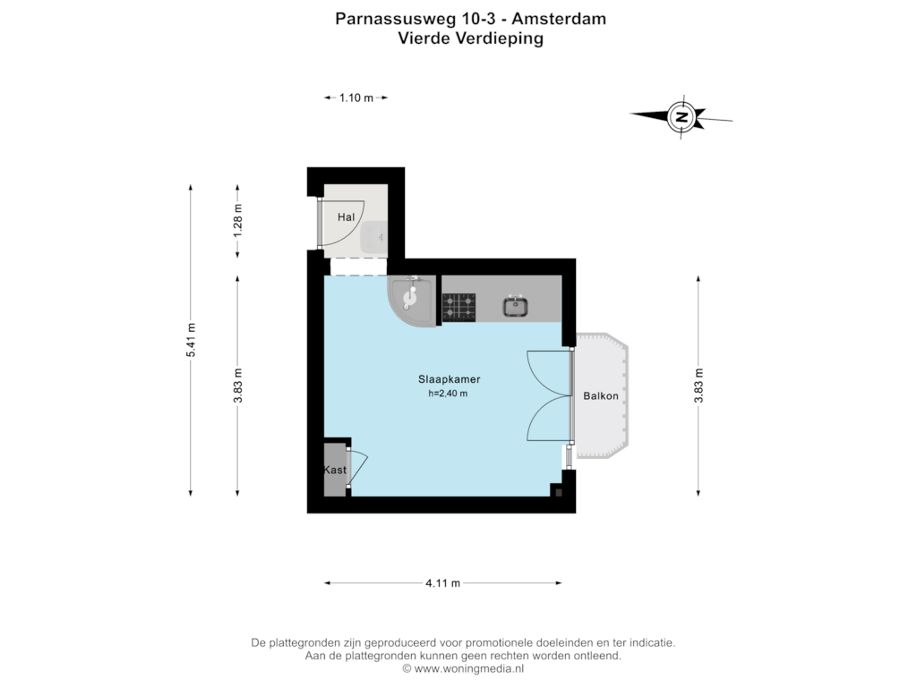 Bekijk plattegrond van Vierde Verdieping van Parnassusweg 10-3