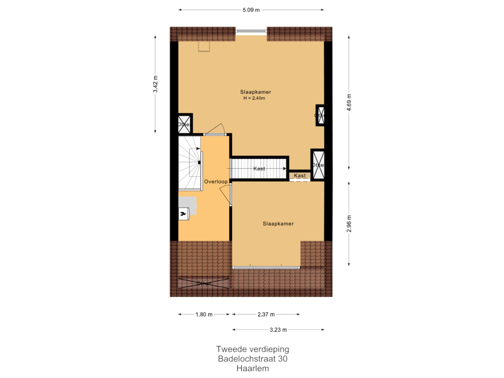 View floorplan of Tweede verdieping of Badelochstraat 30