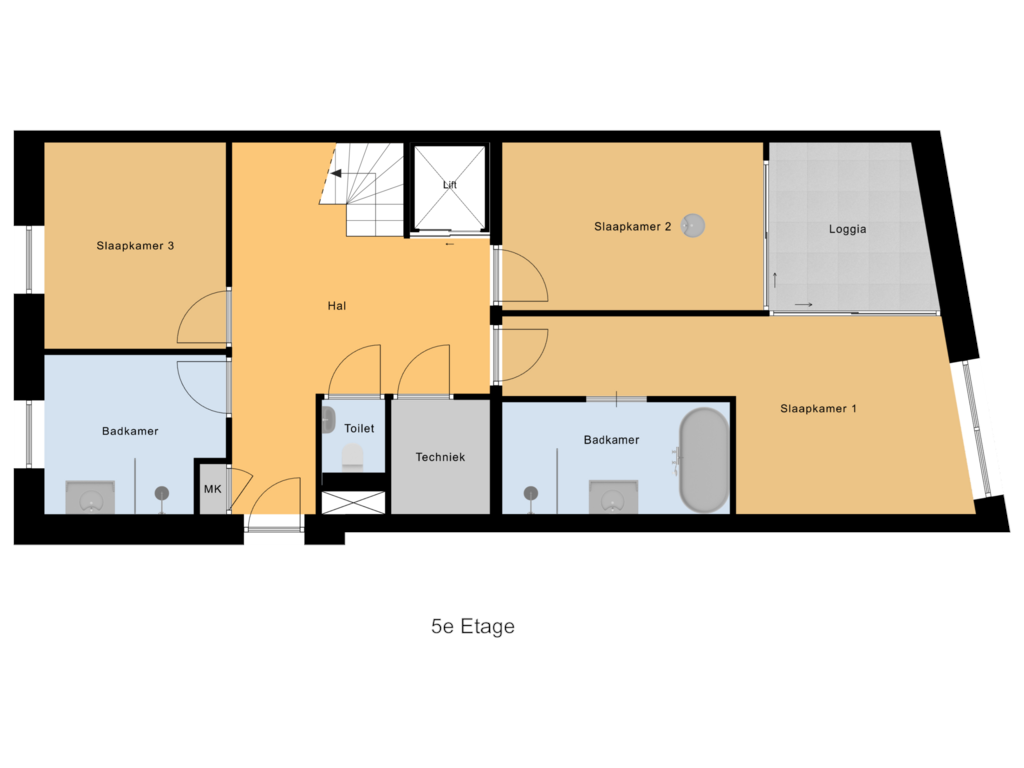 View floorplan of 5e Etage of Brouwersgracht 207