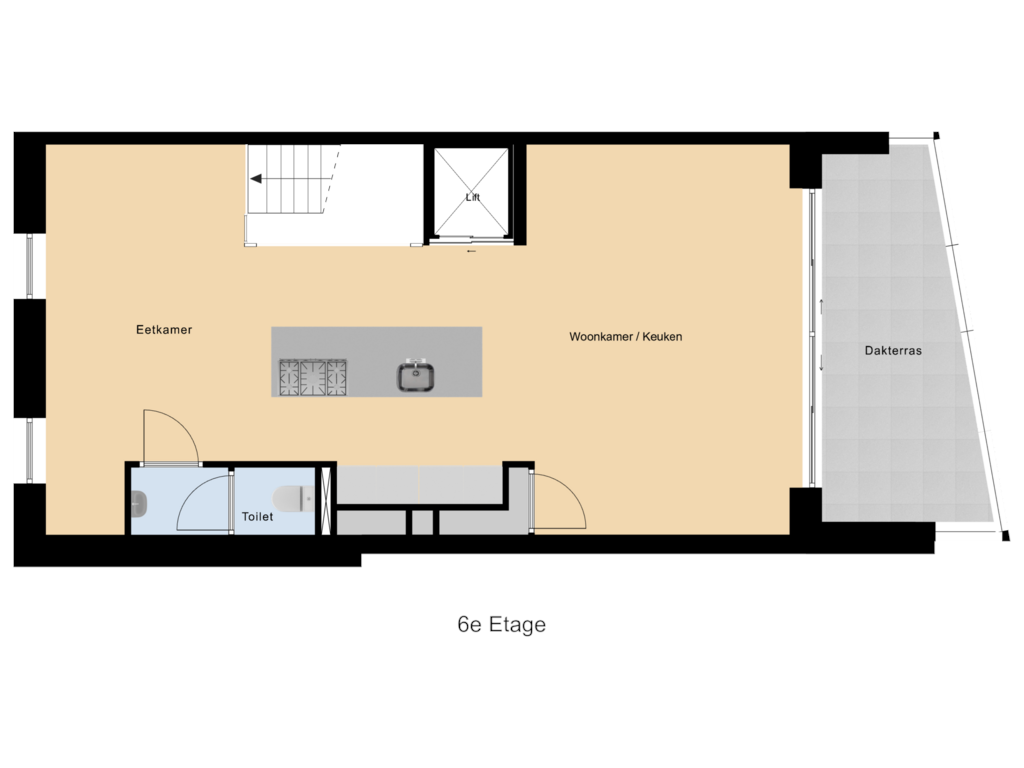 View floorplan of 6e Etage of Brouwersgracht 207