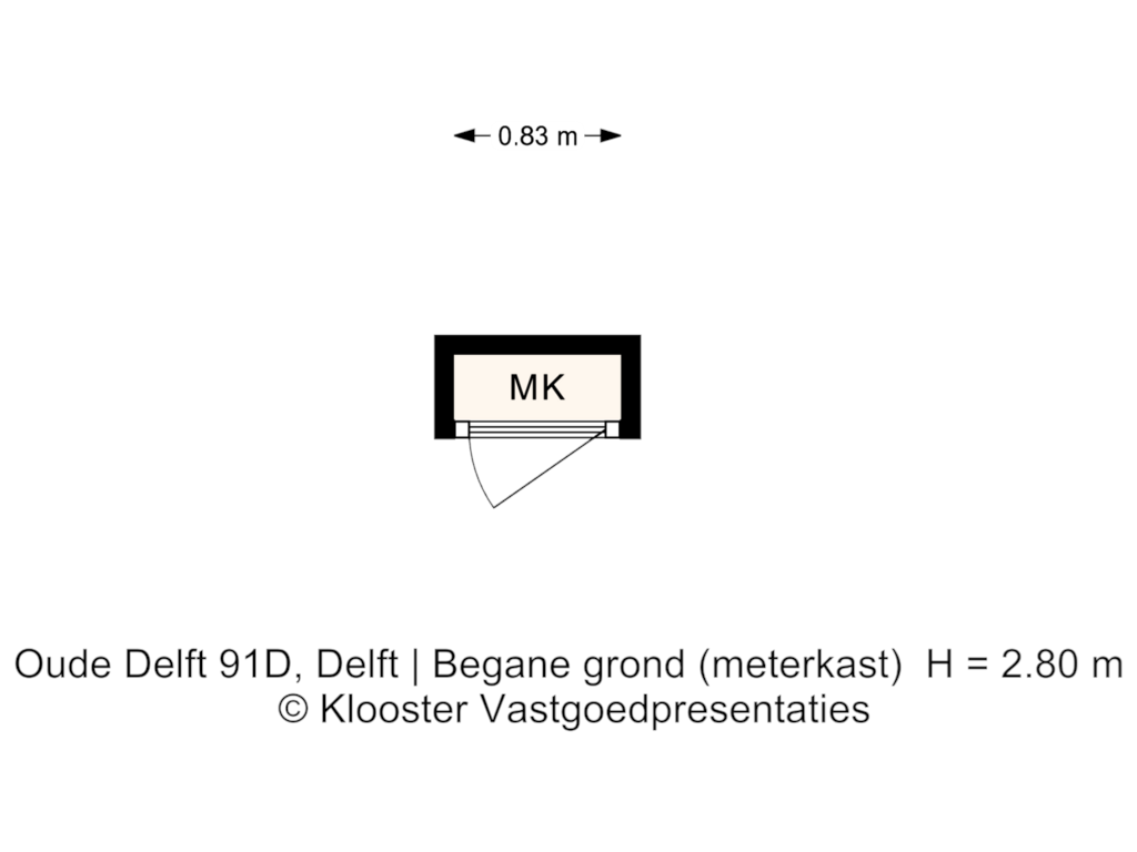 Bekijk plattegrond van Begane grond (meterkast) van Oude Delft 91-D