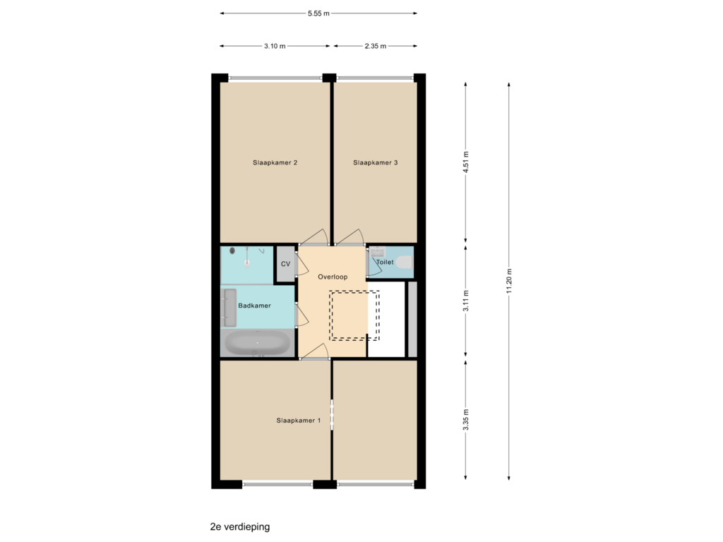 View floorplan of 2e of Vrijheer van Eslaan 6