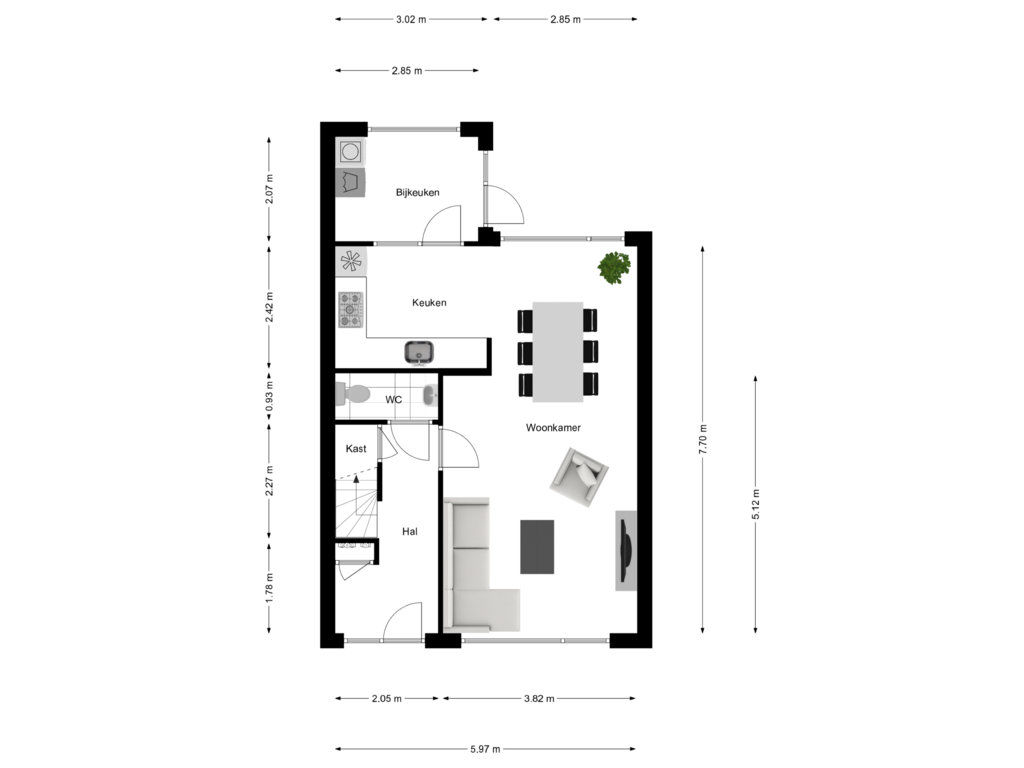 Bekijk plattegrond van Gelijkvloers van P.K.Pelstraat 6