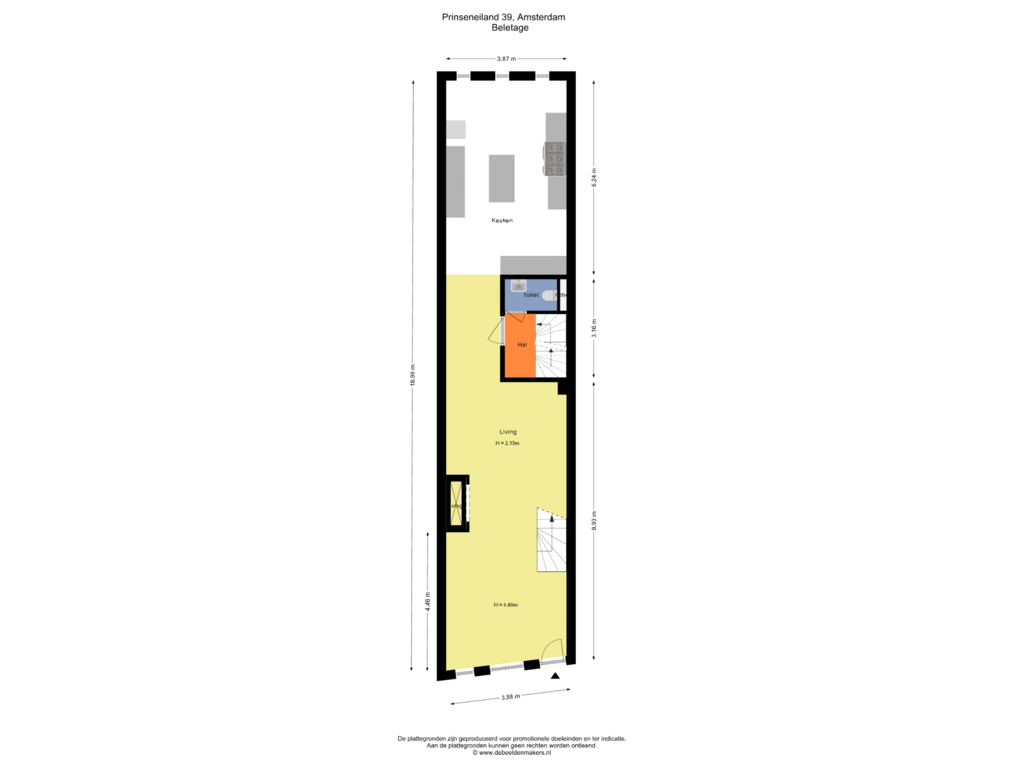 Bekijk plattegrond van Beletage van Prinseneiland 39