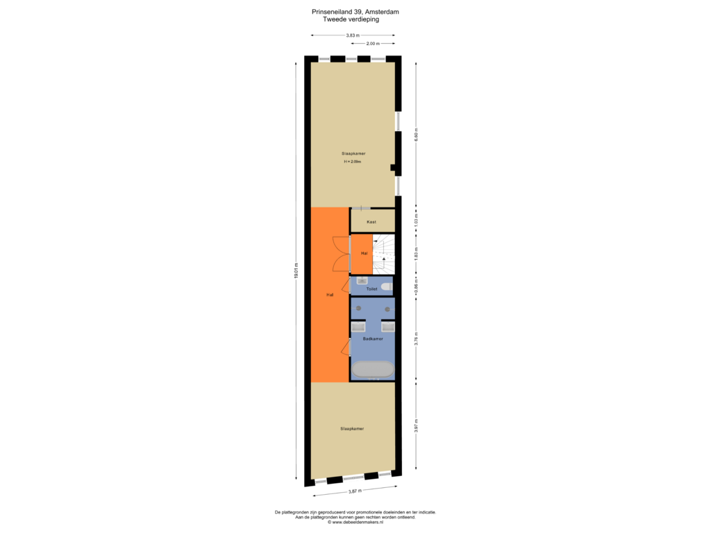 Bekijk plattegrond van Tweede verdieping van Prinseneiland 39