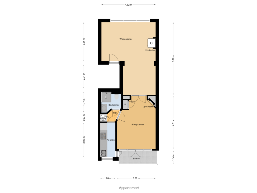 Bekijk plattegrond van Appartement van Groen van Prinstererstraat 57-A01