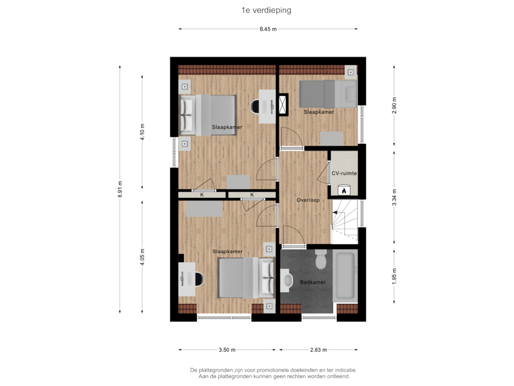 View floorplan of 1e verdieping of Schoonenburgseweg 7