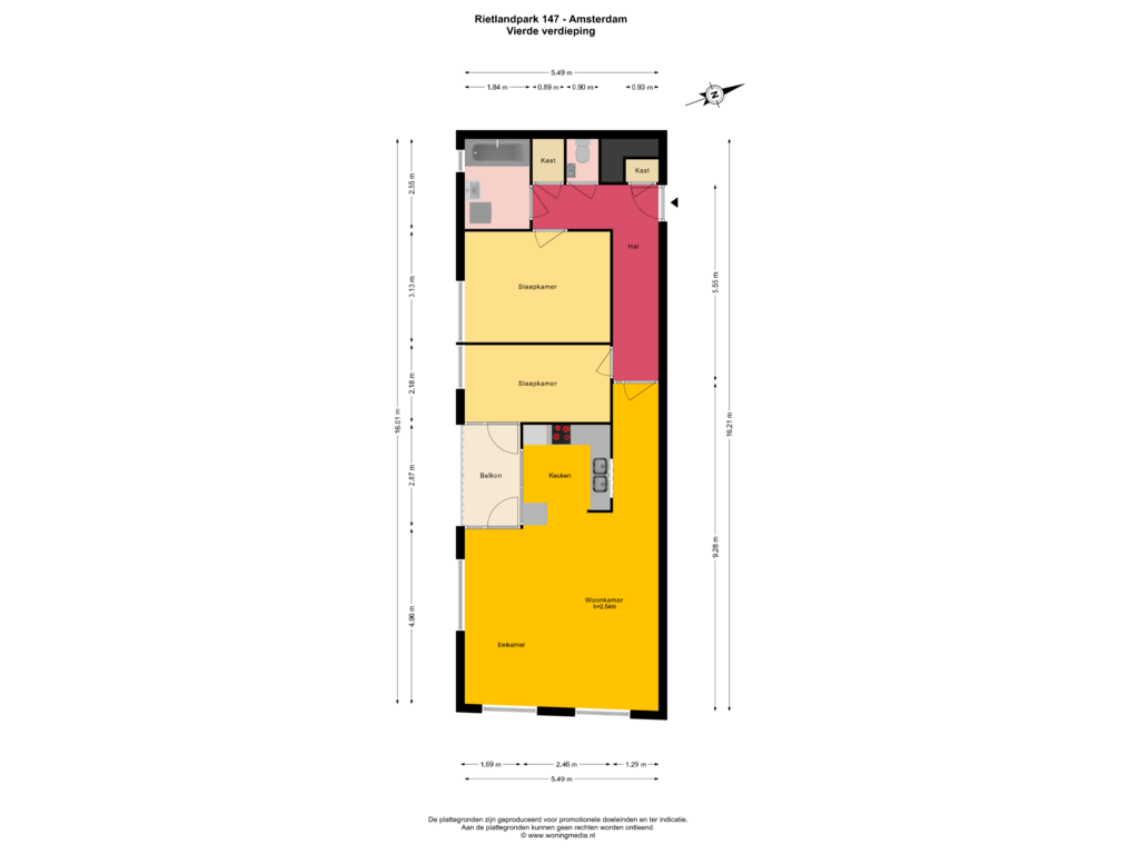 View floorplan of Vierde verdieping of Rietlandpark 147