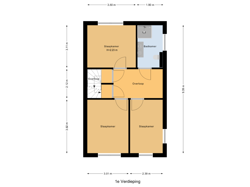 Bekijk plattegrond van 1e Verdieping van Burgemeester Schrijnderlaan 23