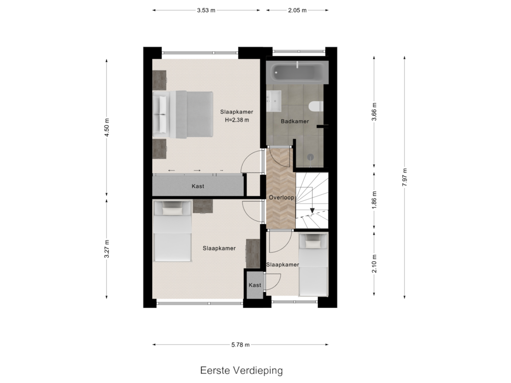 Bekijk plattegrond van Eerste Verdieping van Pieter Stastokweg 22