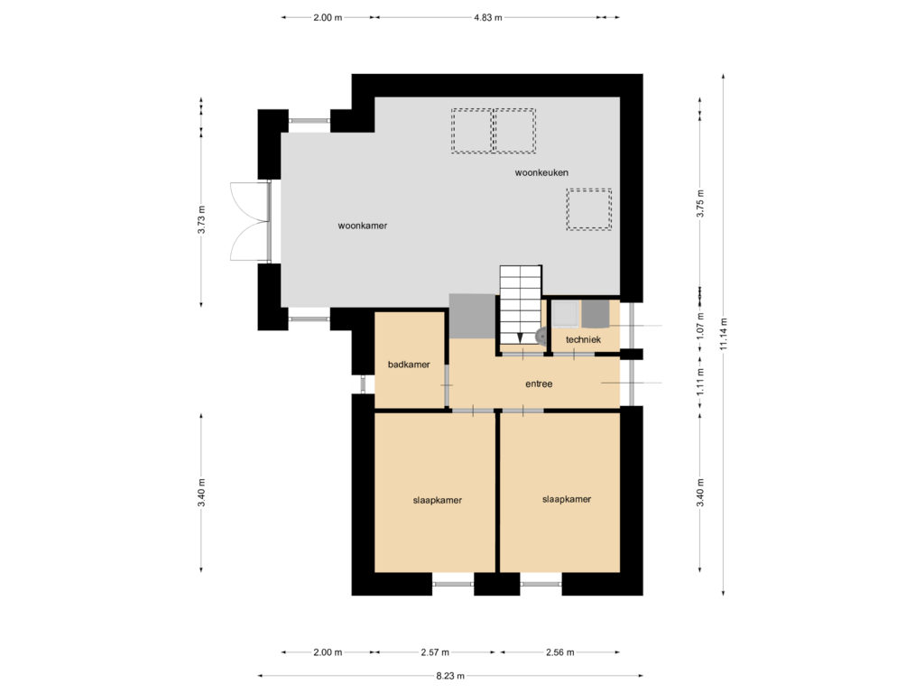 Bekijk plattegrond van begane grond van Hoorneweg 17-B18