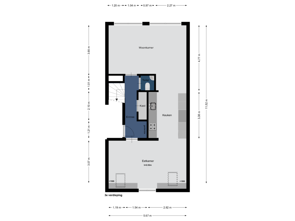 Bekijk plattegrond van 3e verdieping van Eerste Helmersstraat 94-C