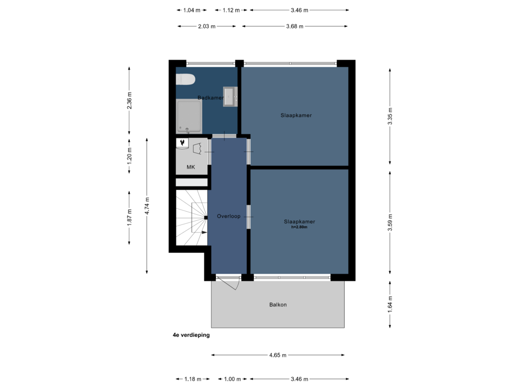 Bekijk plattegrond van 4e verdieping van Eerste Helmersstraat 94-C