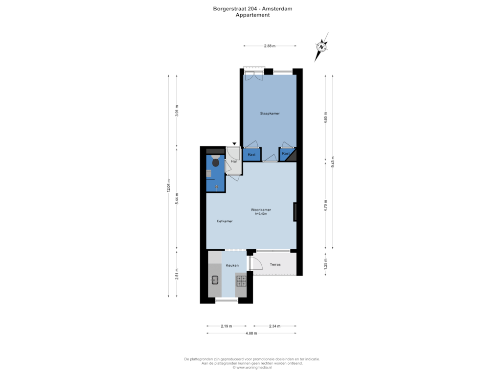 Bekijk plattegrond van Appartement van Borgerstraat 204-2