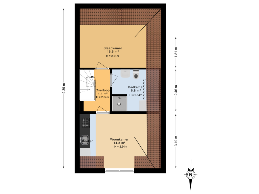 Bekijk plattegrond van Tweede verdieping van Ter Heijdestraat 21-A