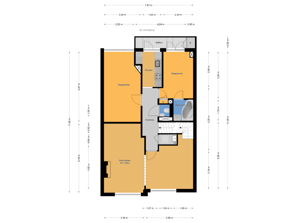 Bekijk plattegrond van 2e Verdieping van Abrikozenstraat 57-B