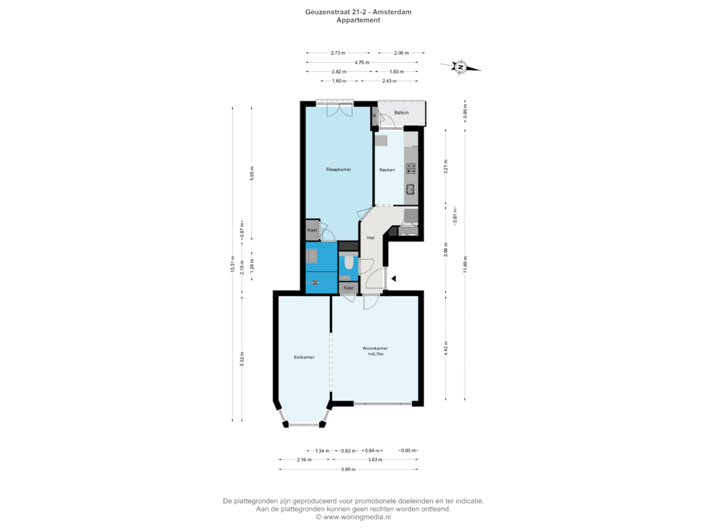 Bekijk plattegrond van Appartement van Geuzenstraat 21-2