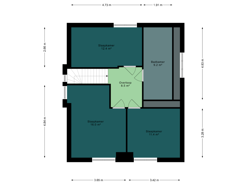 View floorplan of 1e verdieping of Hoofdstraat 88