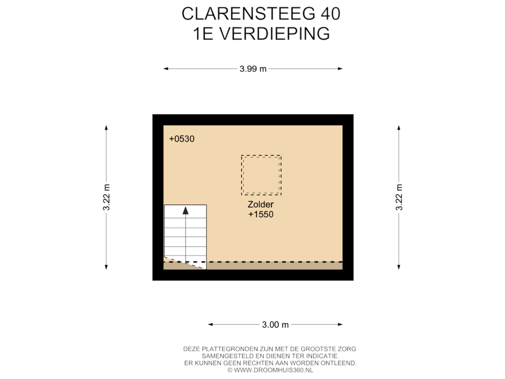 Bekijk plattegrond van Zolder 1E verdieping van Clarensteeg 40