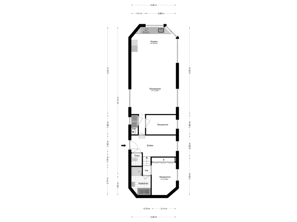 View floorplan of Woonboot of De Wittenkade 70-W