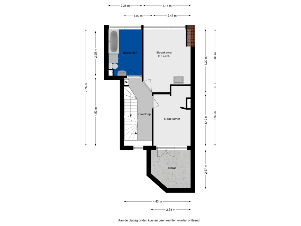 View floorplan of 1e Verdieping of Jan de Weertstraat 3