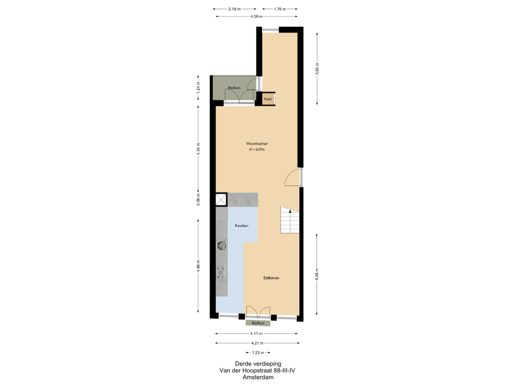 Bekijk plattegrond van Derde verdieping van Van der Hoopstraat 88-3