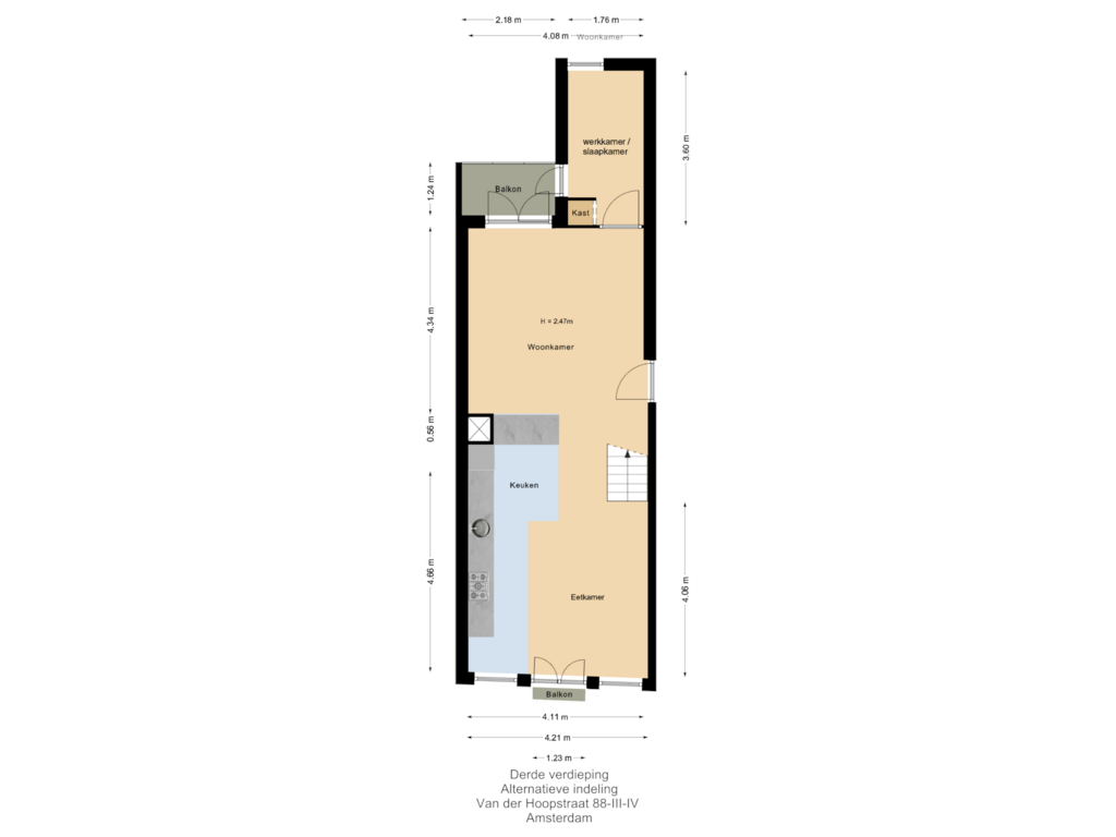 Bekijk plattegrond van Derde verdieping - Alternatief van Van der Hoopstraat 88-3