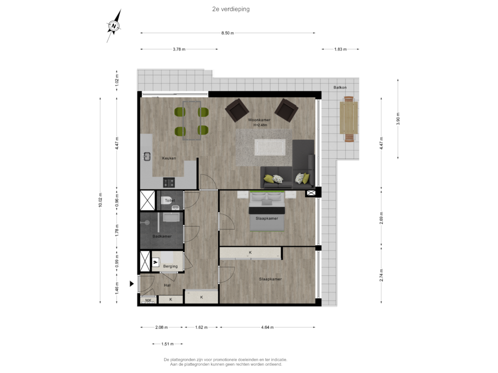 View floorplan of 2e verdieping of Rooseveltweg 411