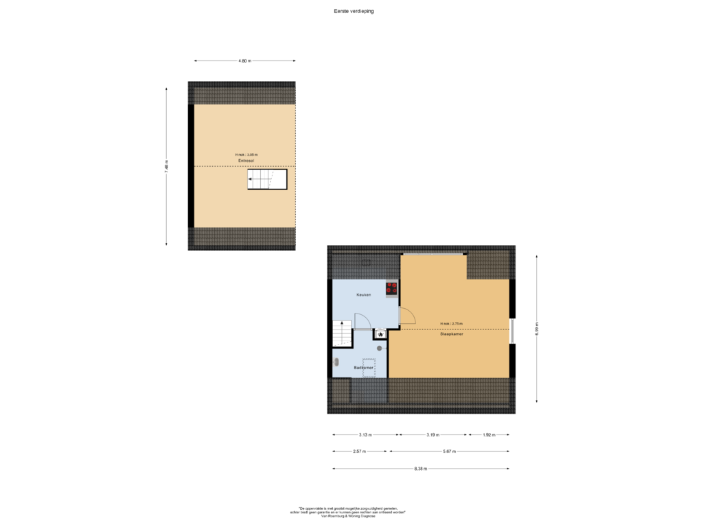 View floorplan of Bijgebouw Eerste verdieping of Waalstraat 4