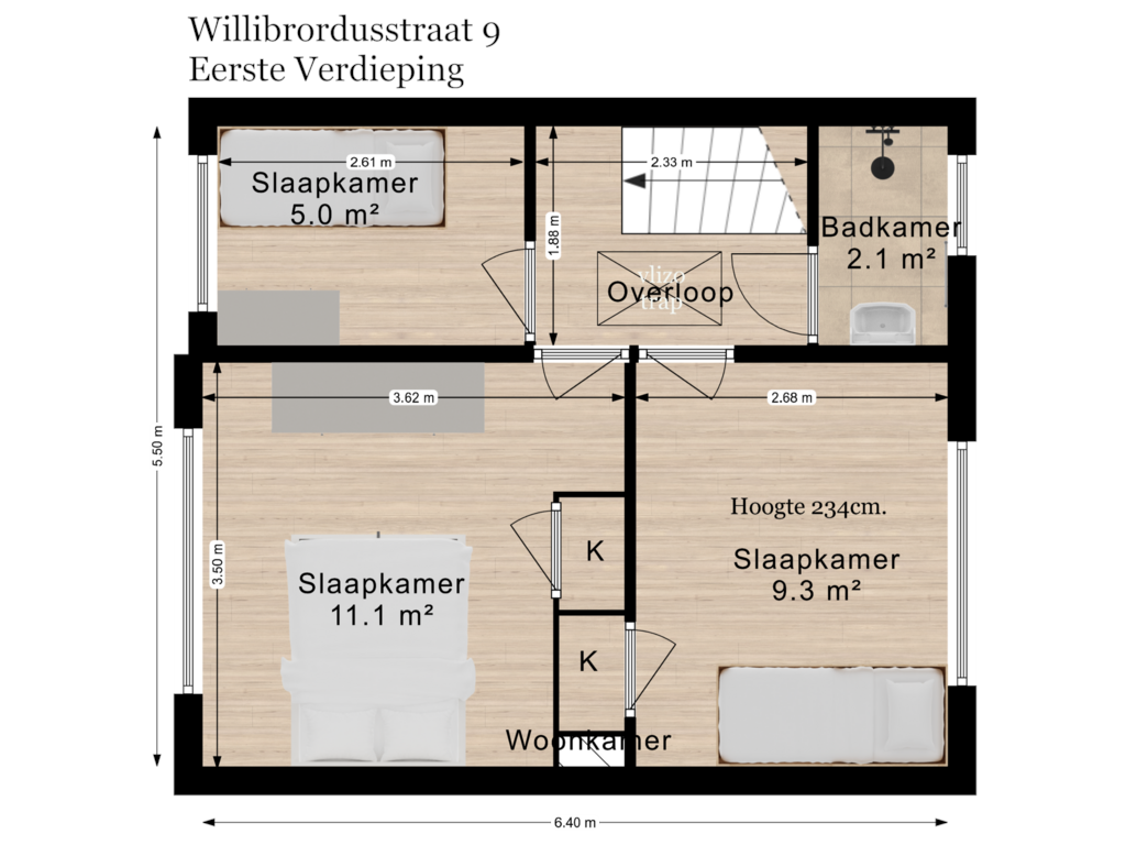 Bekijk plattegrond van Eerste Verdieping van Willibrordusstraat 9