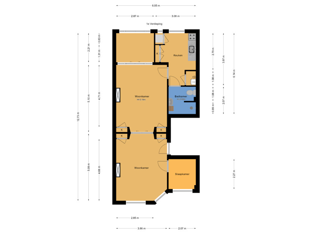 Bekijk plattegrond van 1e Verdieping van Danckertsstraat 69