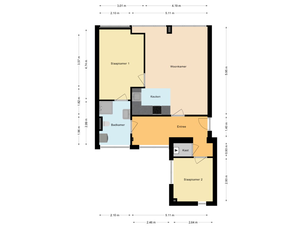 Bekijk plattegrond van Appartement van Mendelssohnlaan 3-L