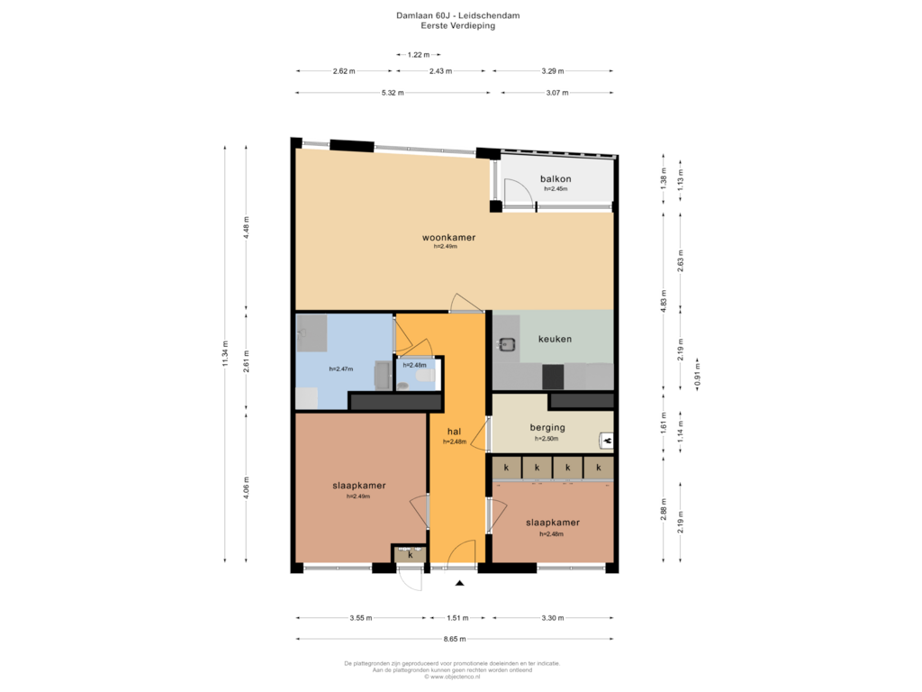 View floorplan of EERSTE VERDIEPING of Damlaan 60-J