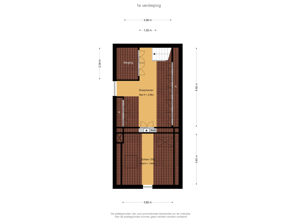 View floorplan of 1e verdieping of Kerkstraat 12