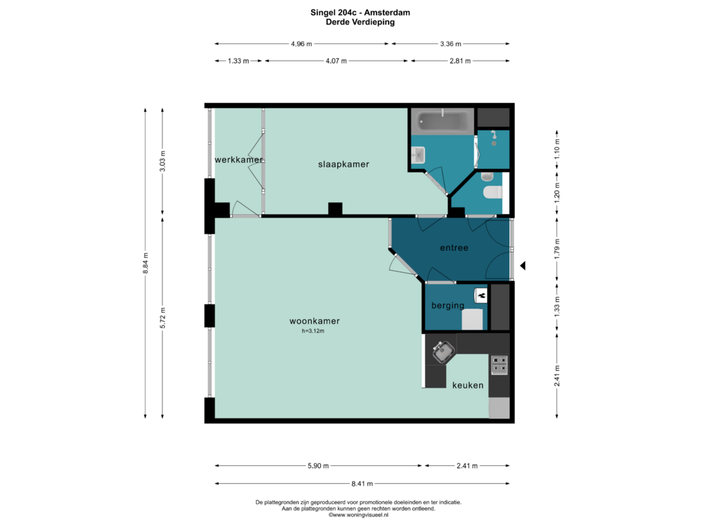 Bekijk plattegrond van DERDE VERDIEPING van Singel 204-C